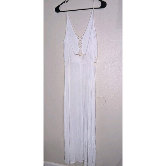 ASOS White Boho Maxi Dress 4 Cowrie Shell Lace Up Beach Cover Up Viscose - Picture 2 of 12